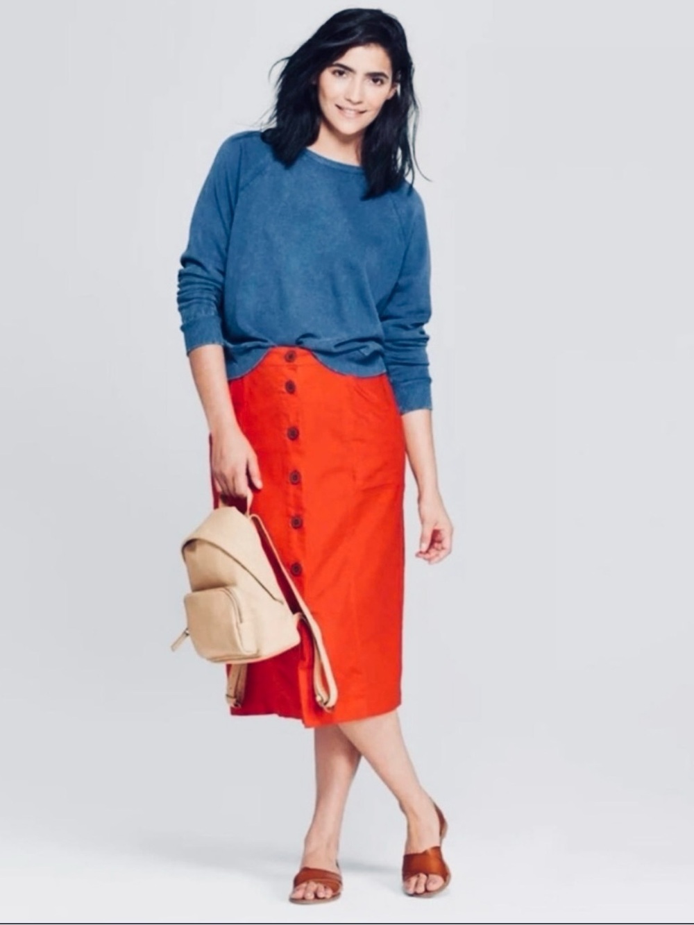 Universal Thread Red Orange Button-Front Midi Skirt